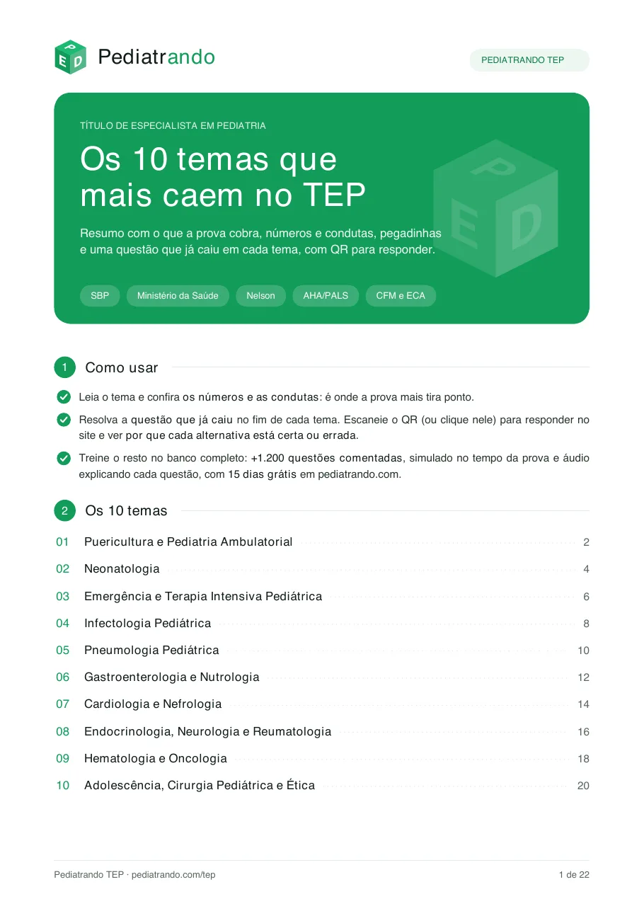 Capa do PDF Pediatrando TEP: os 10 temas que mais caem no TEP